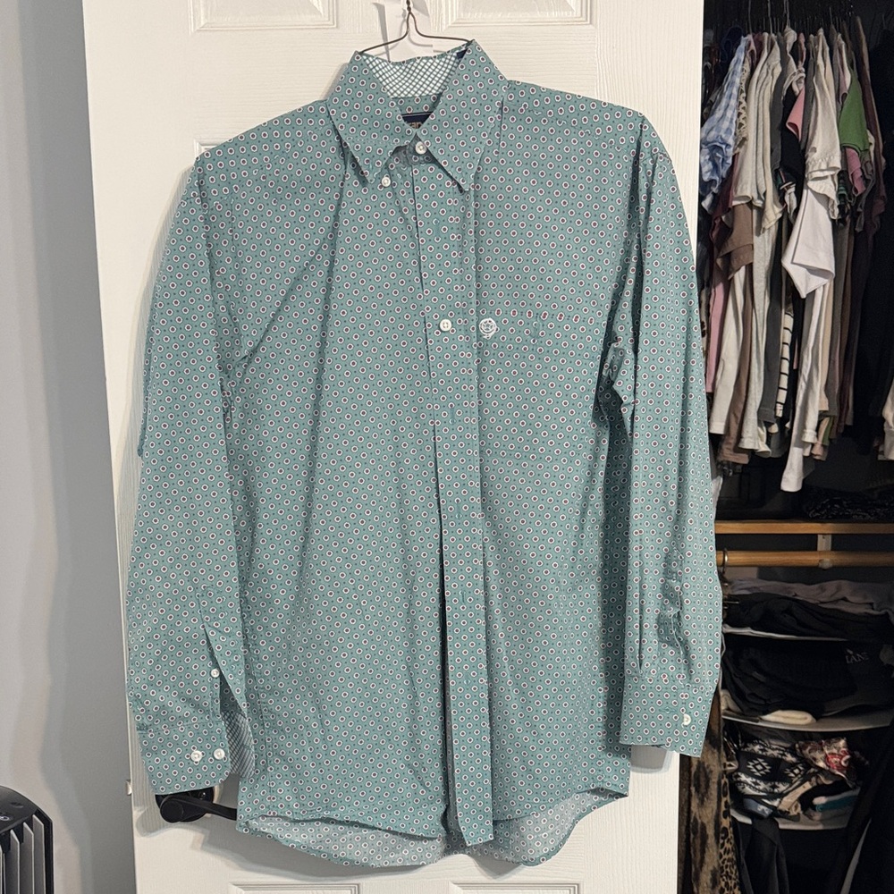 Wrangler Teal Geometric Button Down Shirt